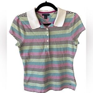 Y2K Tommy Hilfiger Short Sleeve Knit Polo Top Multicolor Stripe Fitted M